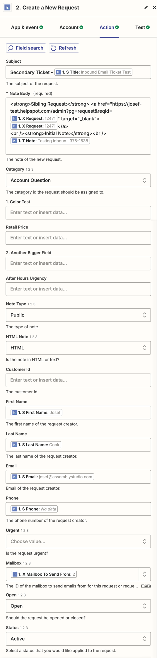 Screenshot of creating multiple tickets from one submission with Zapier (Step 8)